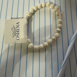 White oshena Bead Cross Stretch Bracelet